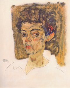 Autoportrait devant un fond brun - Egon Schiele